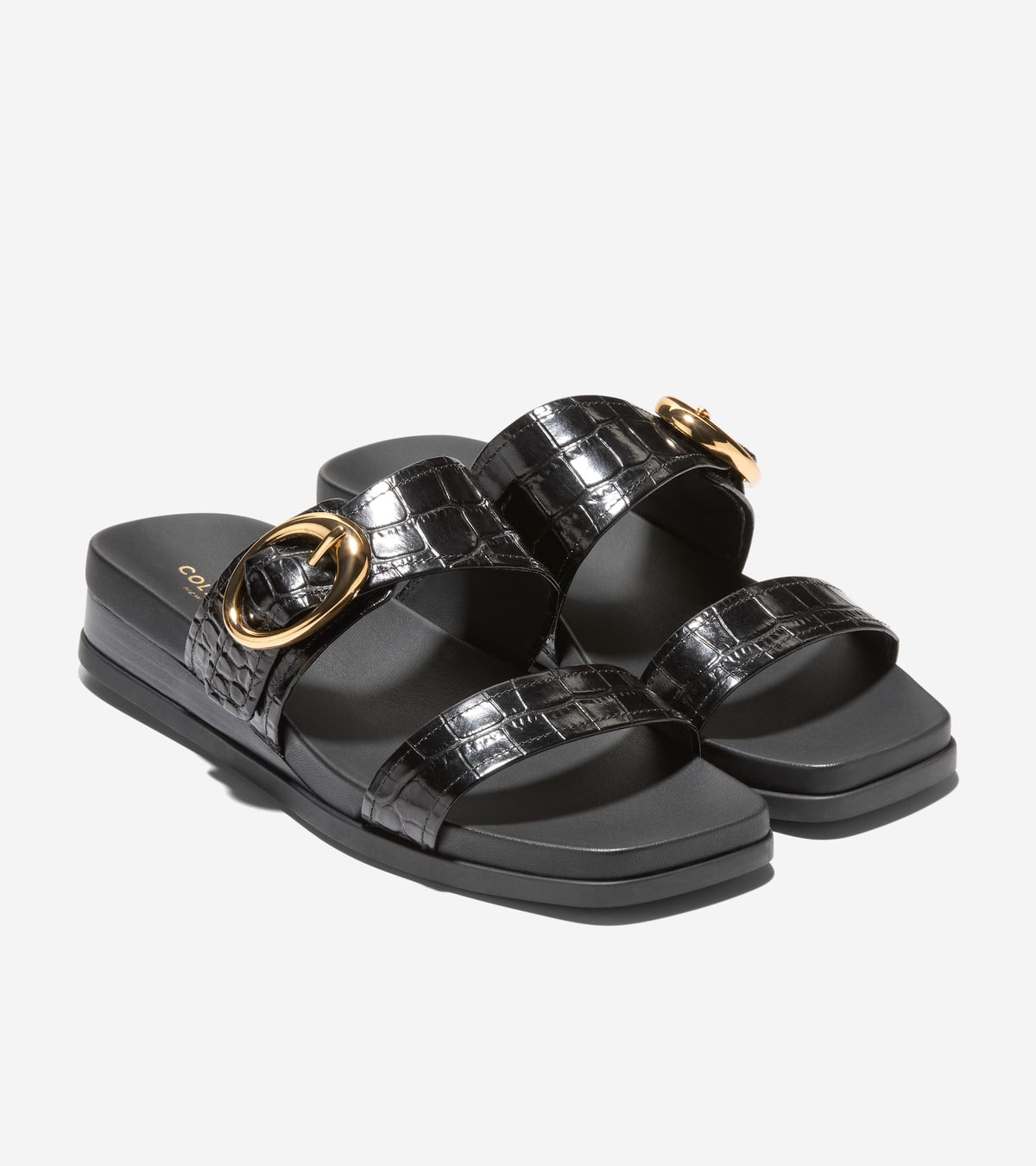 W35351:BLACK CROC PRINT LEATHER